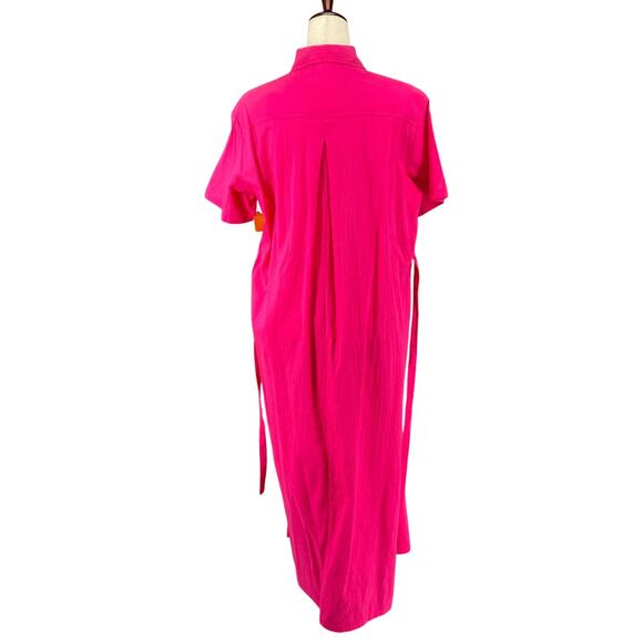 Vtg 80s 90s Two Potato Button Down Tie Back Short Sleeve Maxi Dress S Pink NOS - Picture 4 of 16
